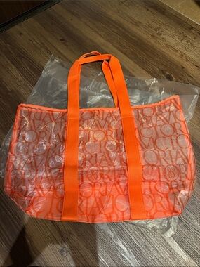 Victoria's Secret Neon Orange Logo Mesh Tote